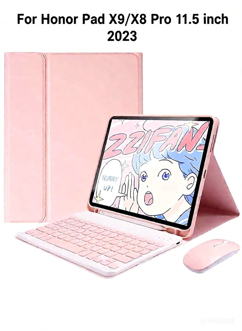 حافظة لوحة مفاتيح باللغة العربية والإنجليزية متوافقة مع Honor Pad X9/X8 Pro مقاس 11.5 بوصة 2023، غطاء ذكي من الجلد النحيف للوحة المفاتيح اللاسلكية قابل للفصل مع ماوس - Image 1